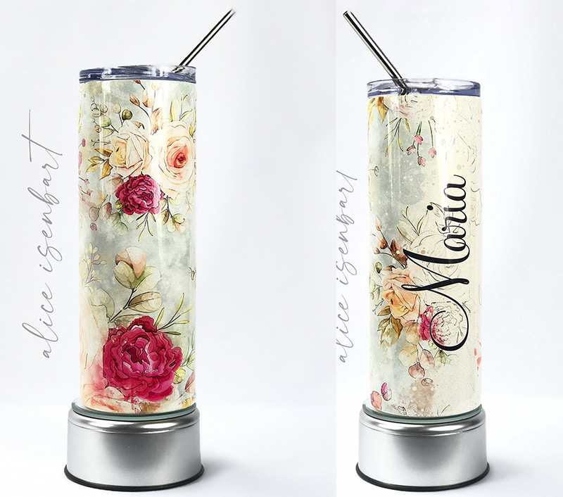 Floral Watercolor Skinny Tumbler made with sublimation printing