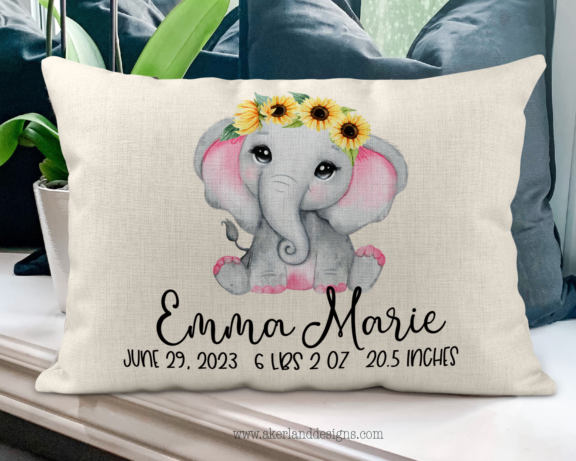 Birth Announcement Pillow made with sublimation printing