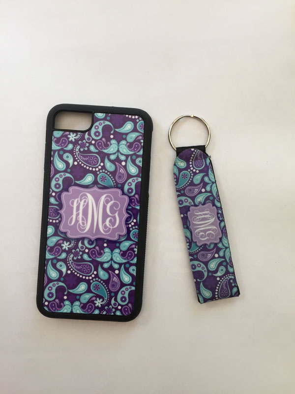 Phone case and key ring set made with sublimation printing