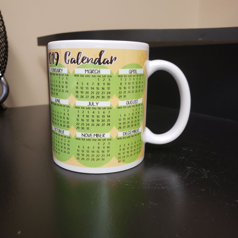 Calendar mug made with sublimation printing