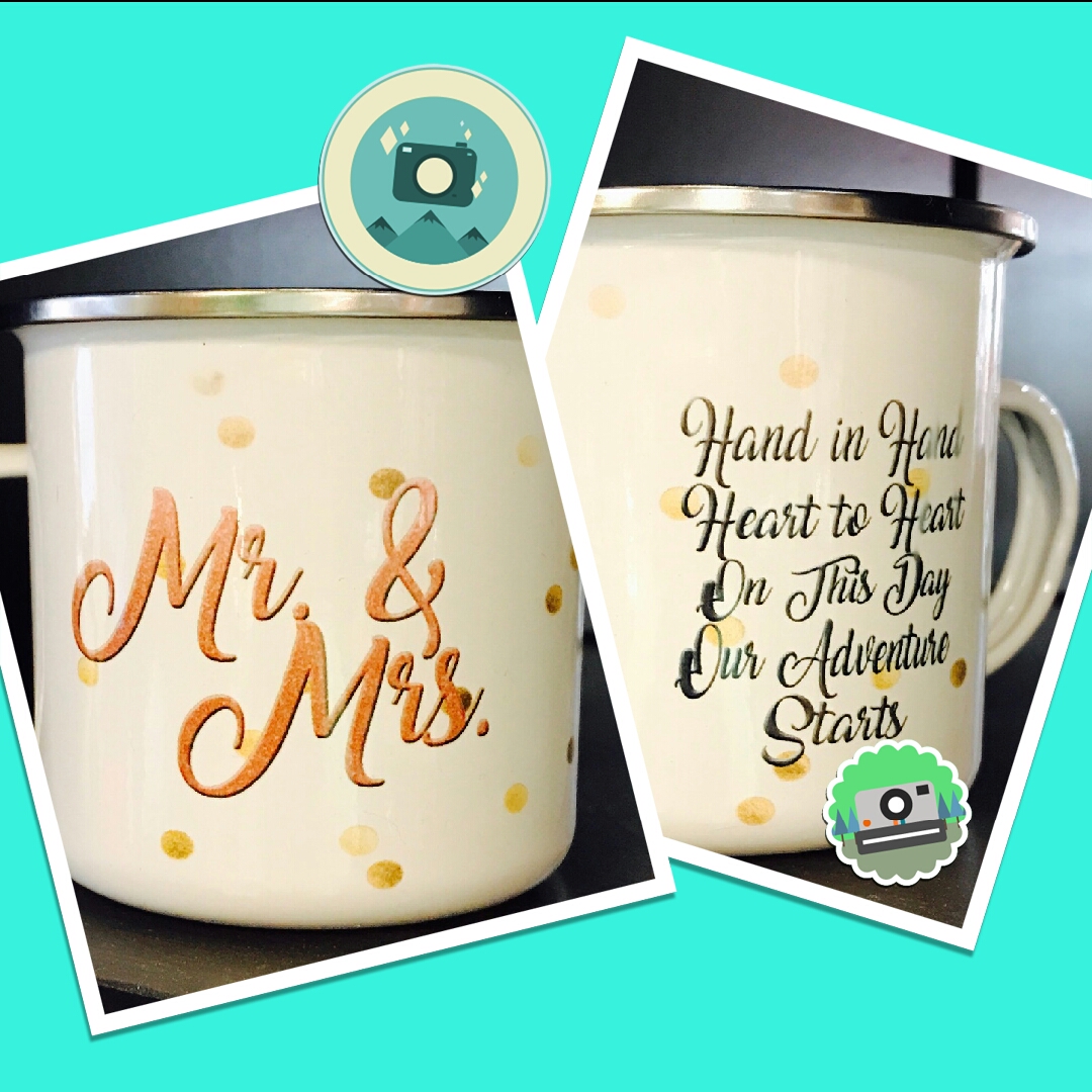 Rustic Wedding Mr and Mrs Tin Mug made with sublimation printing