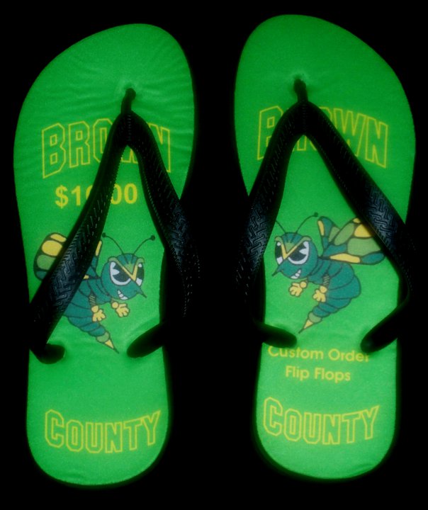 Brown County Flip Flops made with sublimation printing