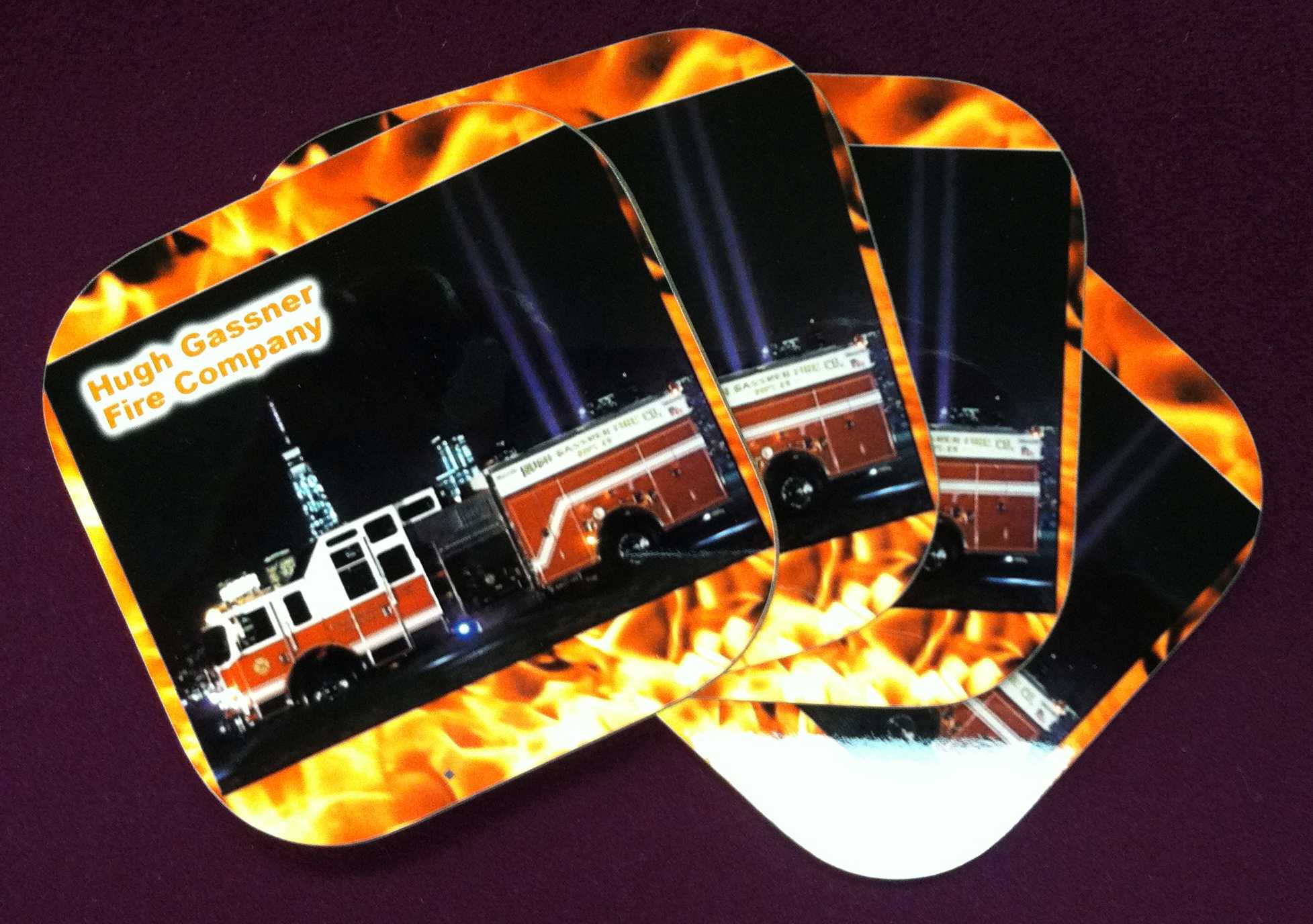 Hugh Gassner Fire Company Coasters made with sublimation printing