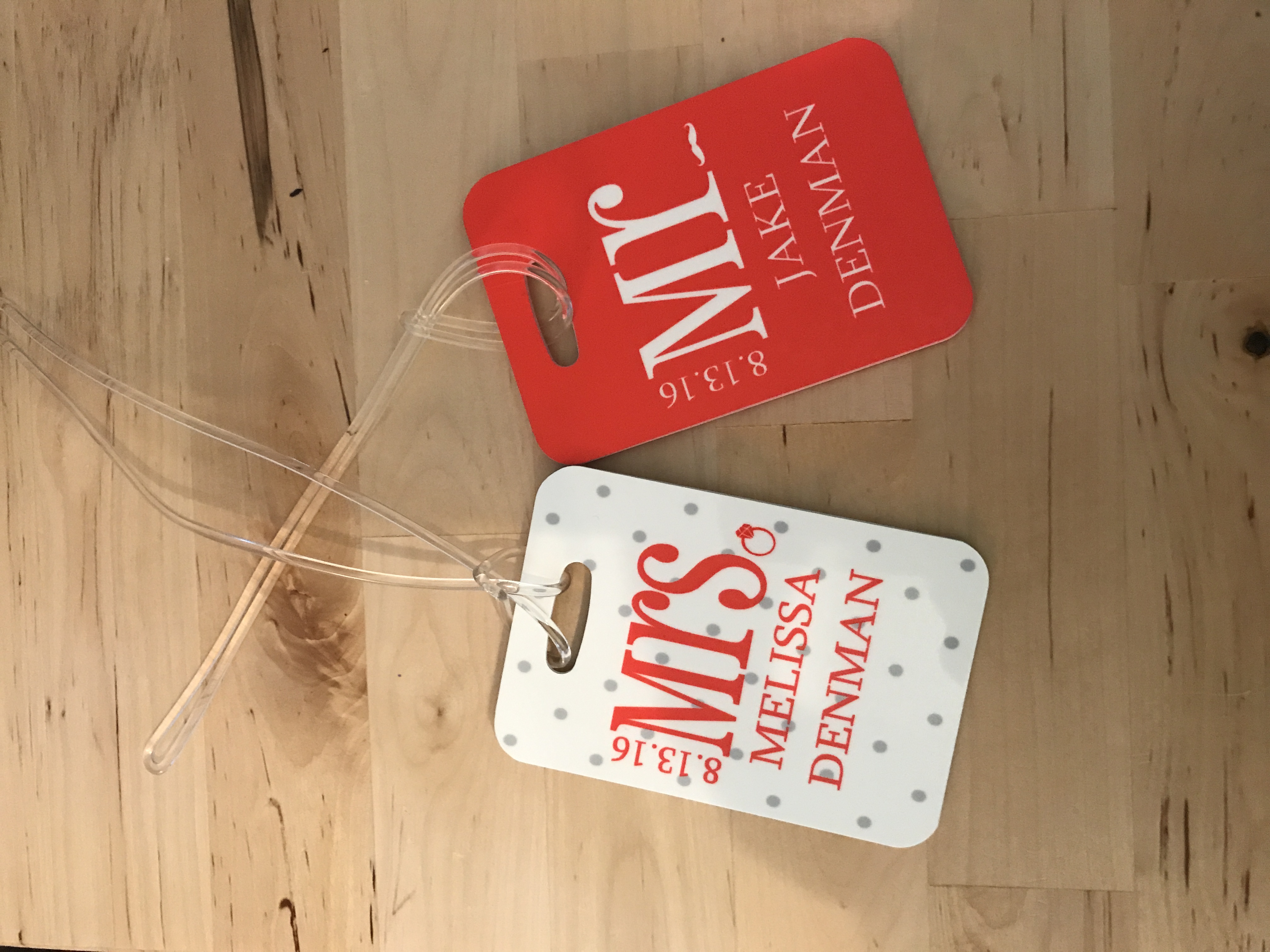 Mr. & Mrs. Luggage Tags made with sublimation printing