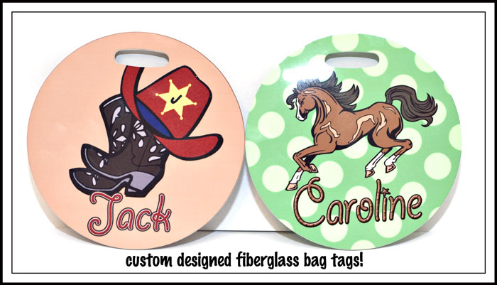 Custom designed bag tags made with sublimation printing