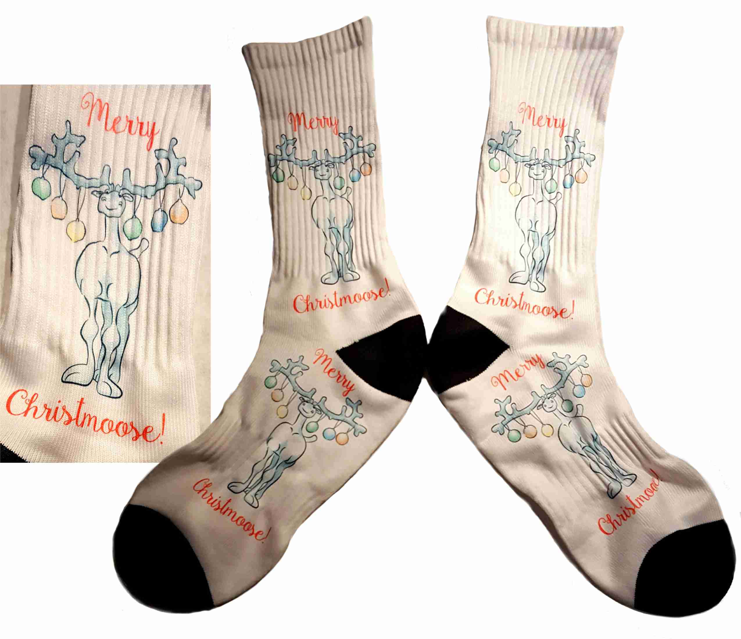 Merry Christmoose Socks made with sublimation printing