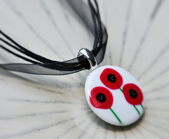 Poppies Porcelain Pendant made with sublimation printing