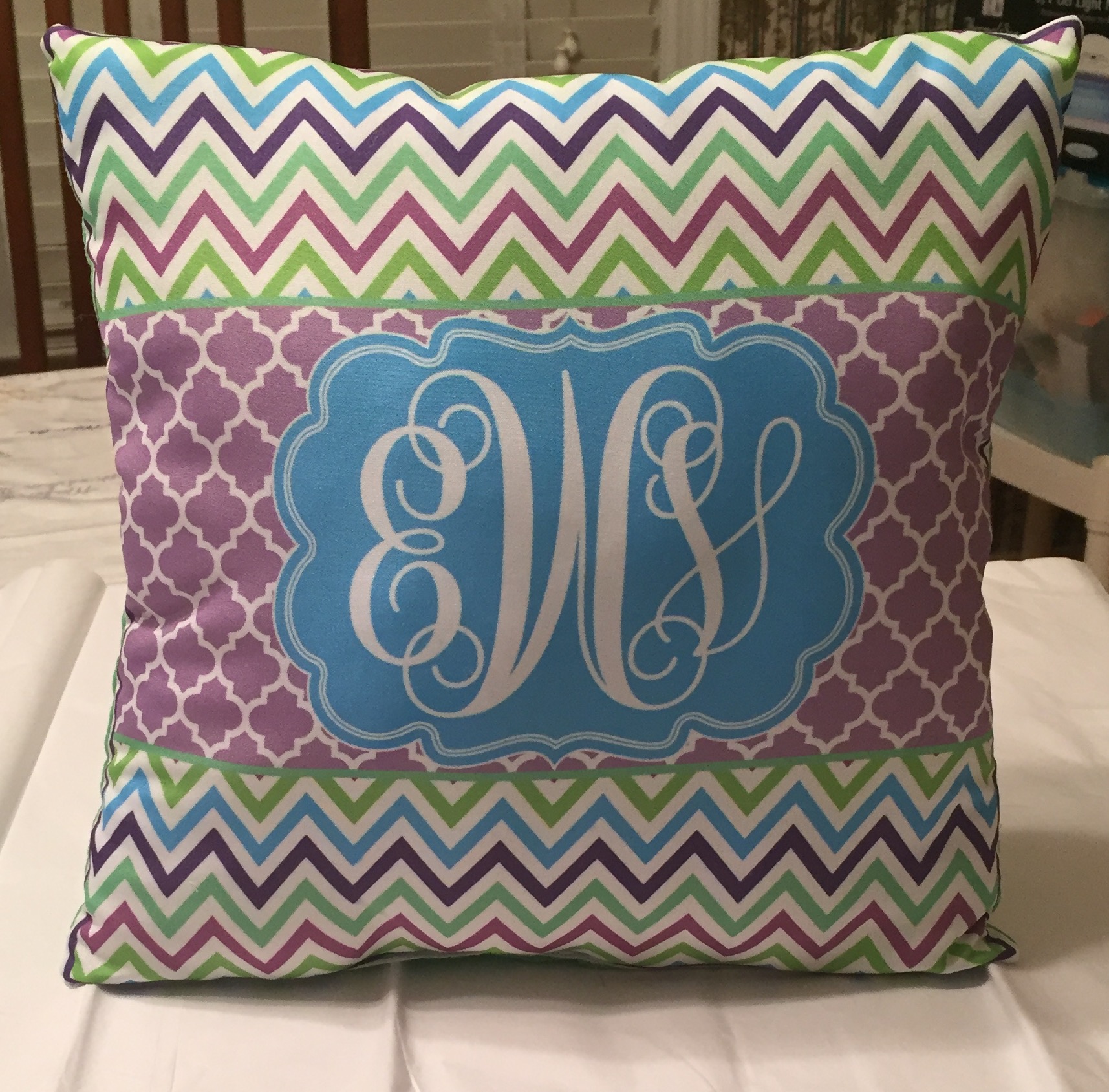 Monogram Pillow made with sublimation printing