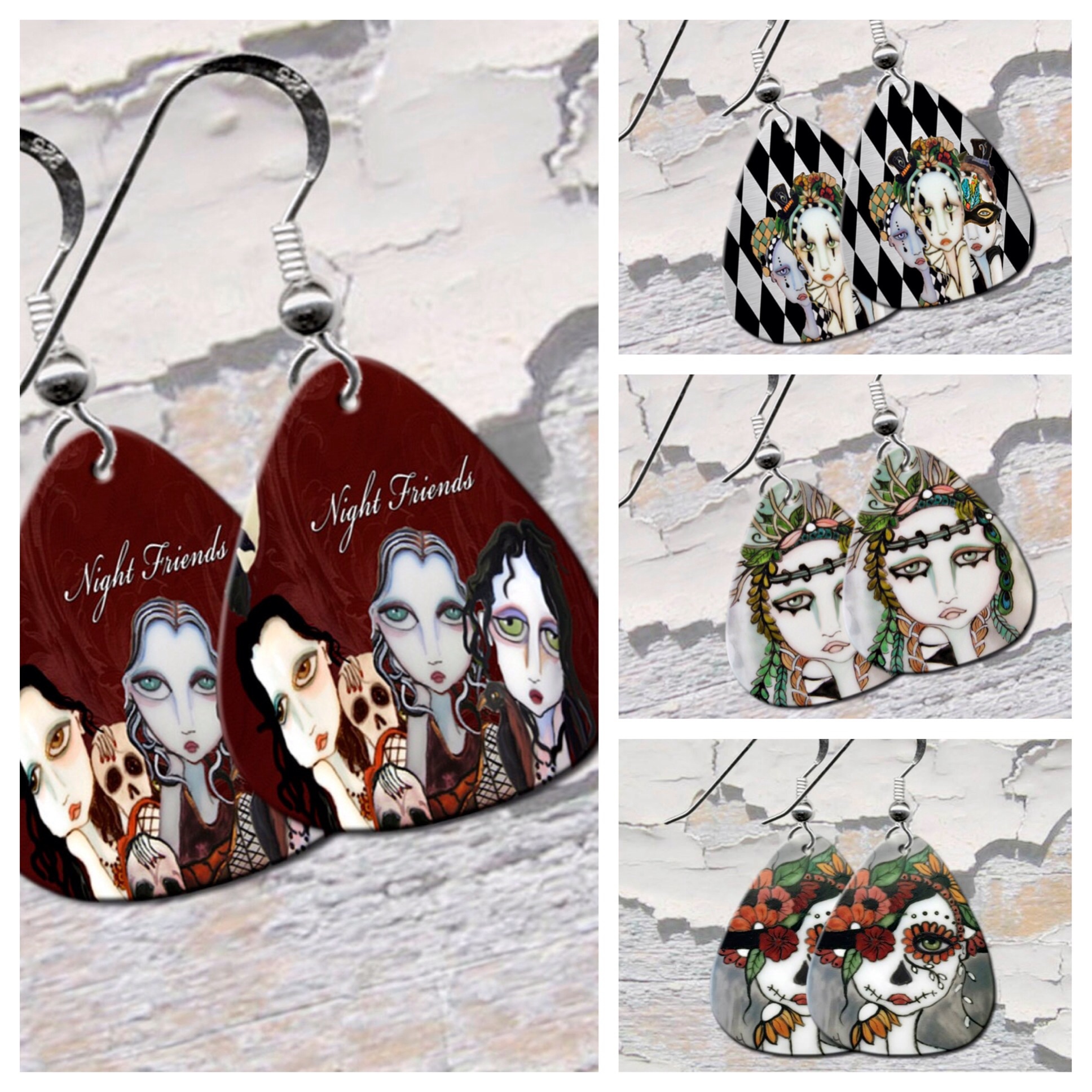Guitar Pick Earrings made with sublimation printing