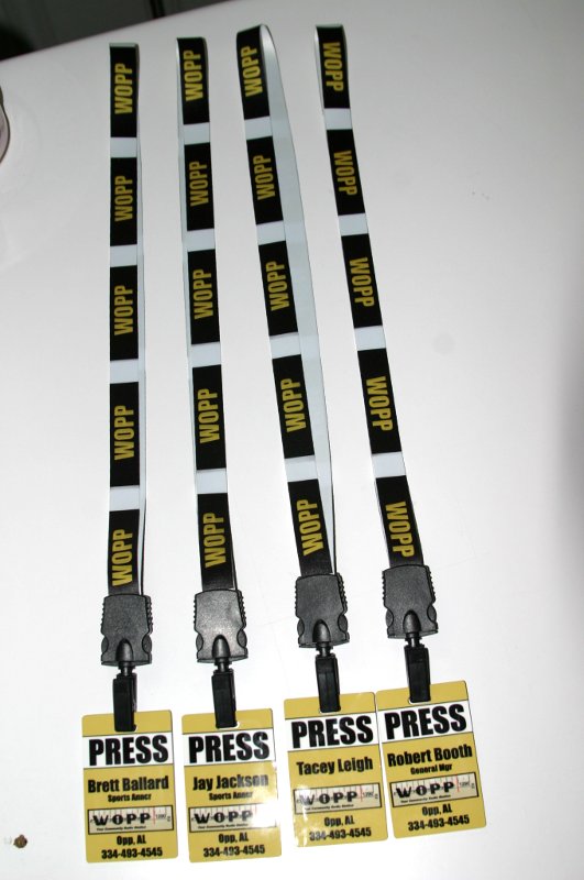 WOPP Press badges/lanyards made with sublimation printing