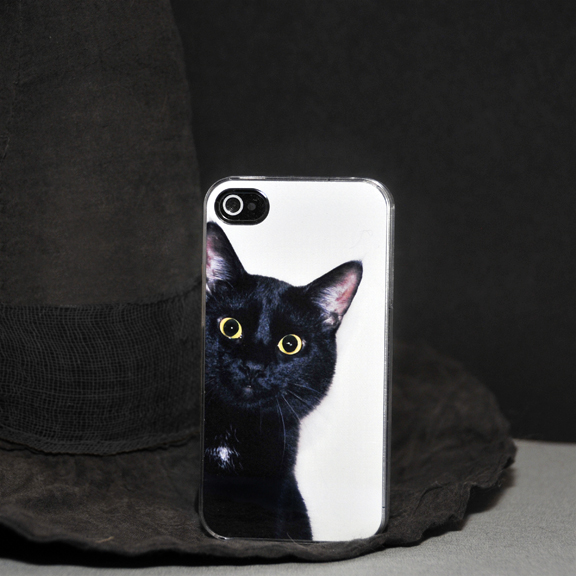 iPhone 4 Case - Black Cat Peeking Around made with sublimation printing