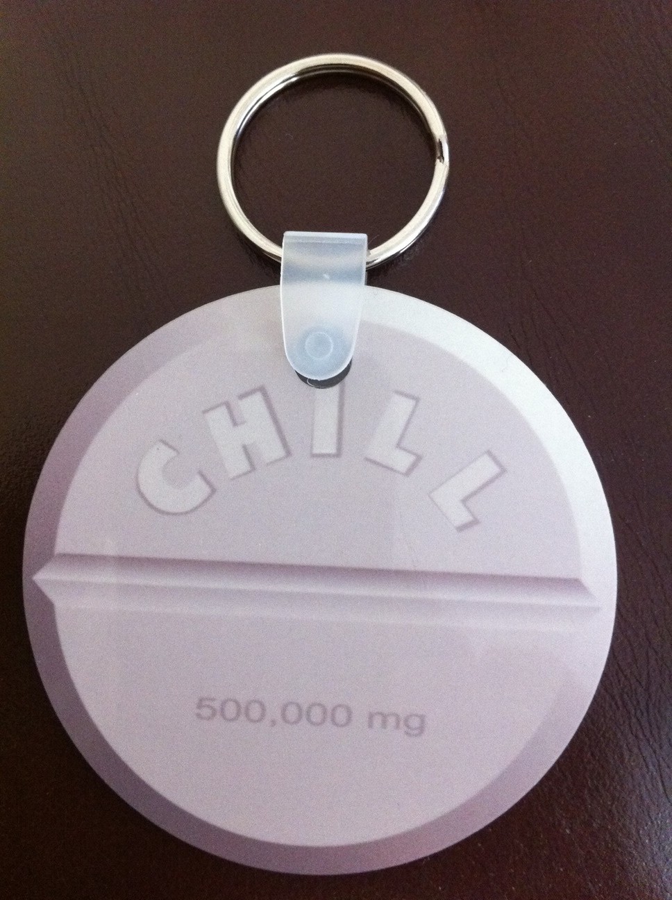 Chill Pill Keychain made with sublimation printing