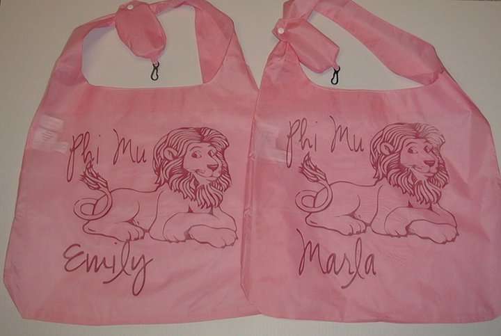 Phi Mu Totes made with sublimation printing