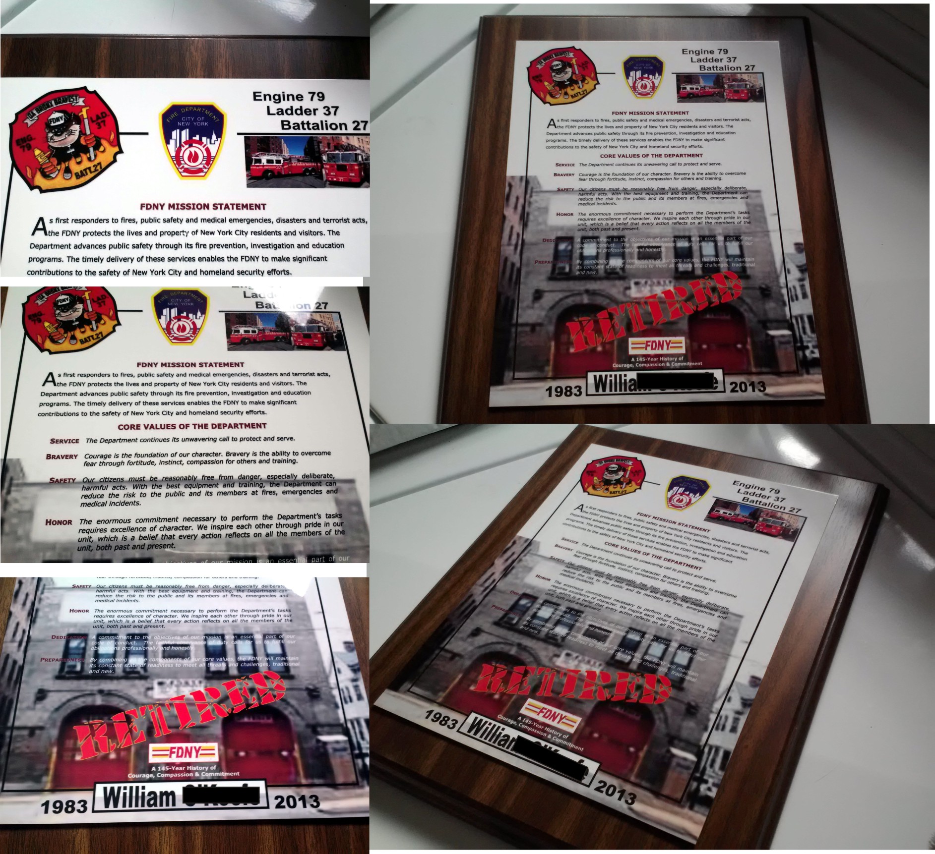 fdny retirement plaque made with sublimation printing