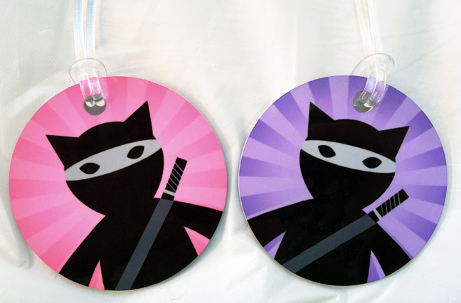 NinjaKittySmallBagTags made with sublimation printing