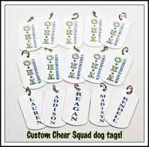 Cheer Squad tags made with sublimation printing