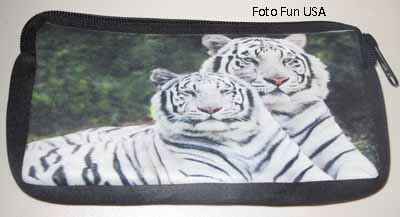 White Tigers Neoprene Pencil Case made with sublimation printing