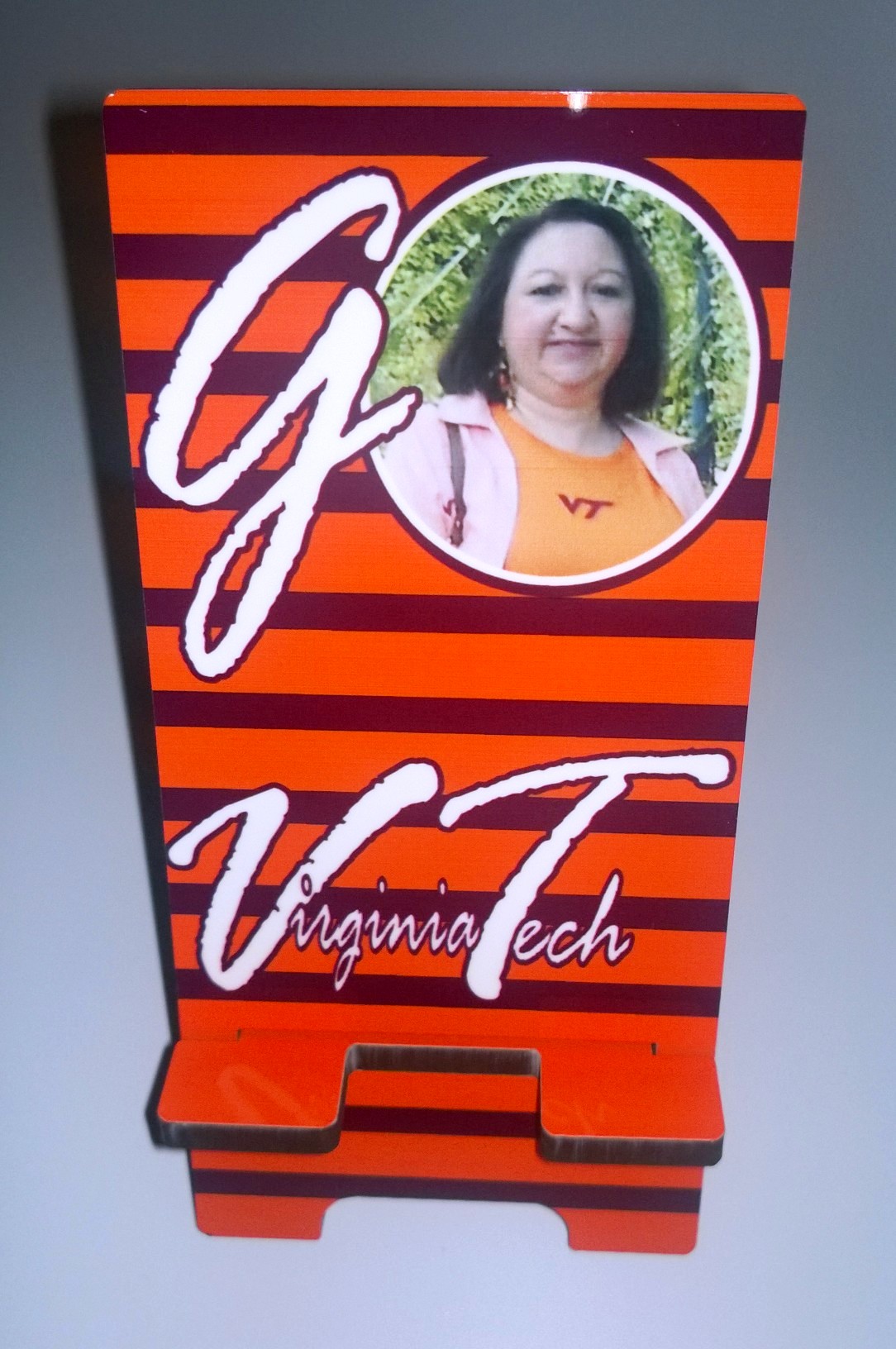 Virginia Tech Cell Phone Stand made with sublimation printing