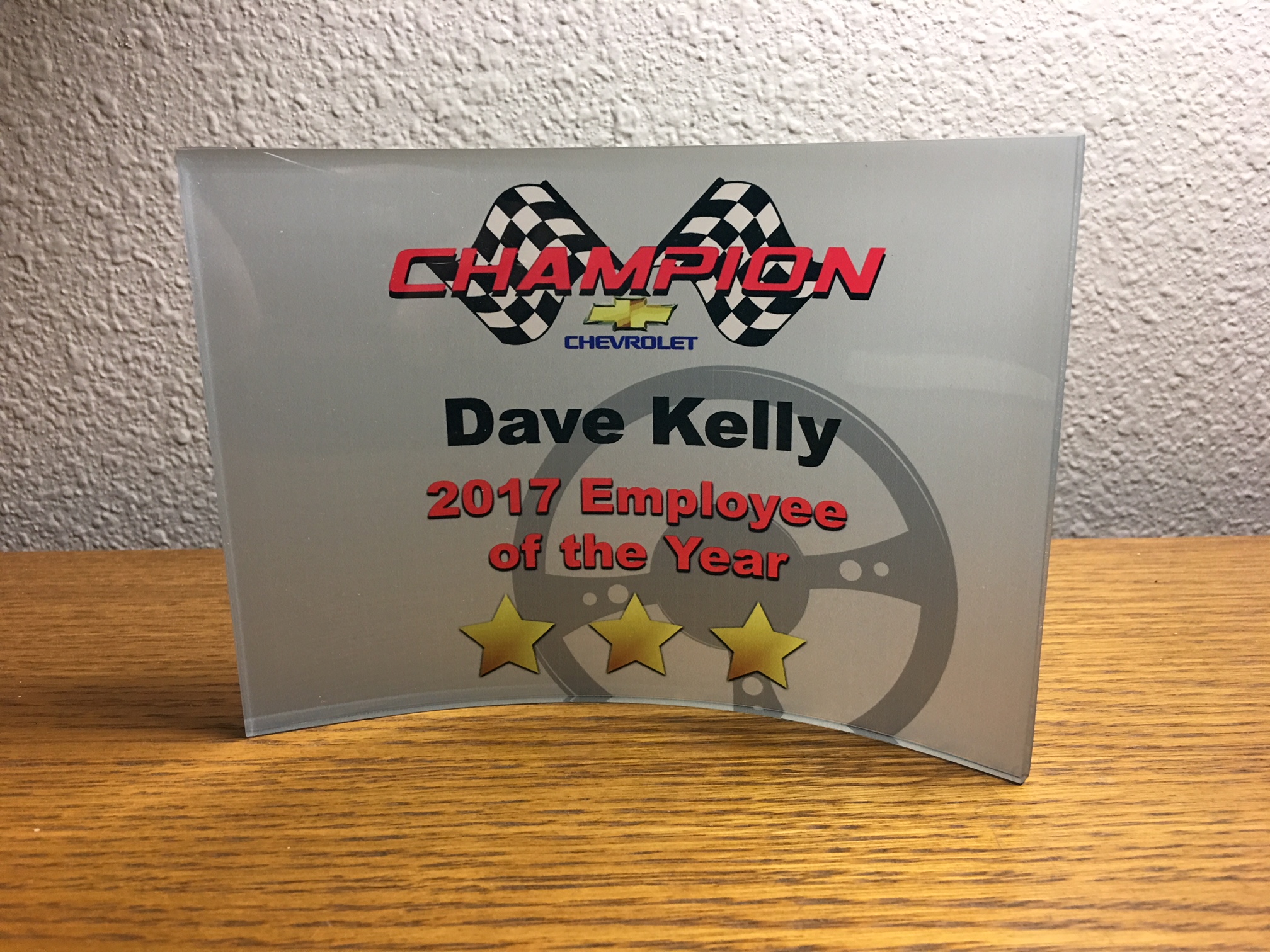 Champion Chevrolet Employee of the Year Award made with sublimation printing