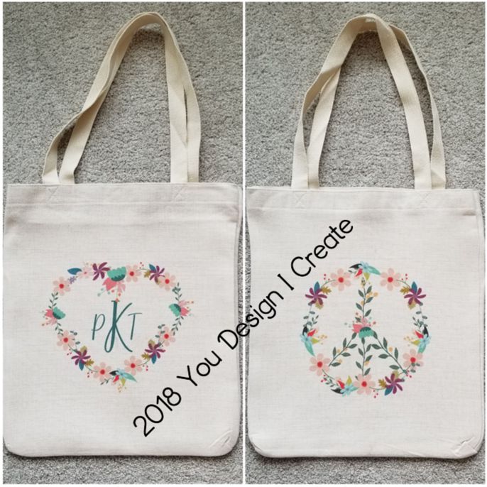 Love and Peace linen tote bag made with sublimation printing