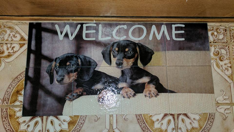 Dachshund Welcome mat floor tiles made with sublimation printing