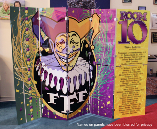 Room Door Screen for Mardi Gras Ball made with sublimation printing