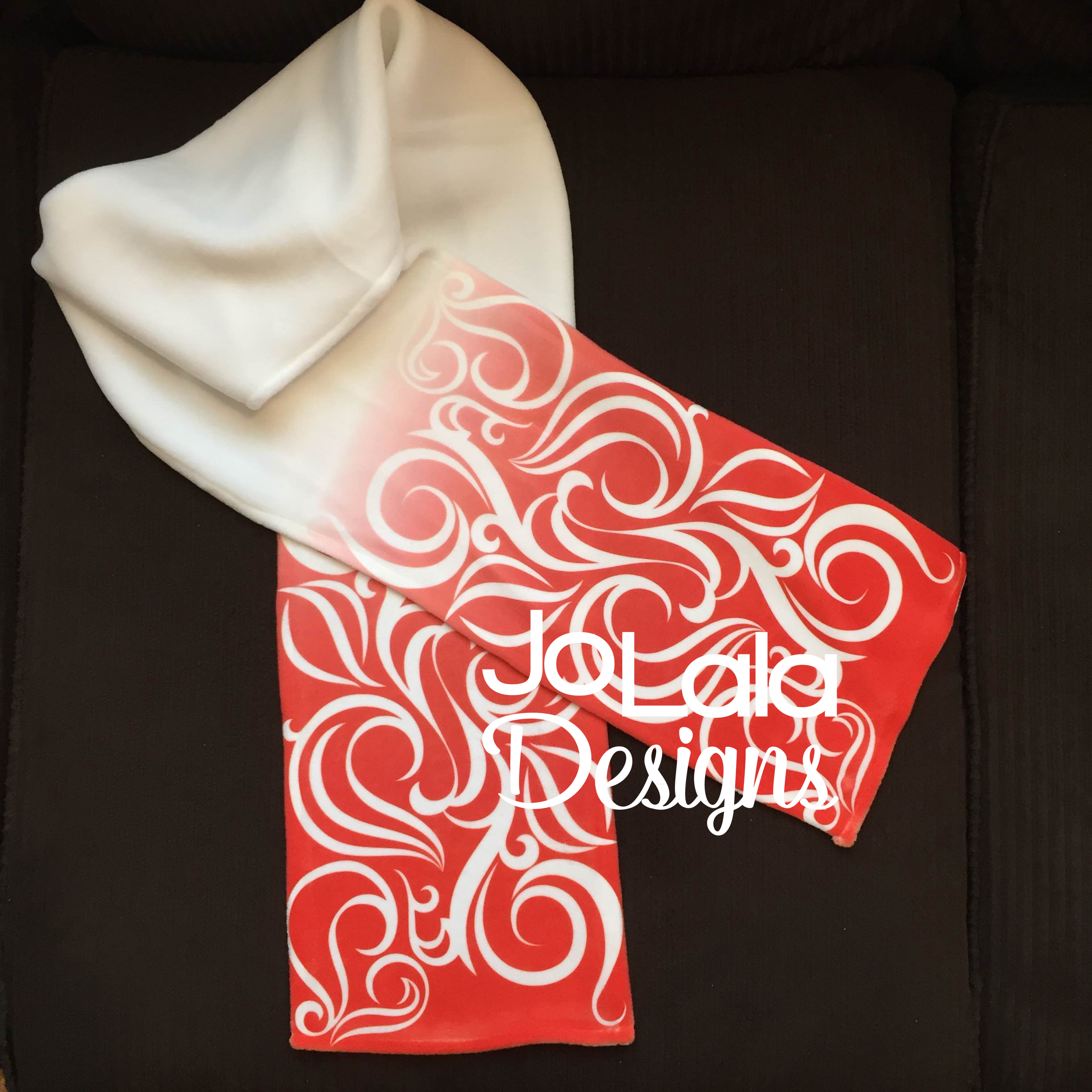 Red & White Flourish Scarf made with sublimation printing