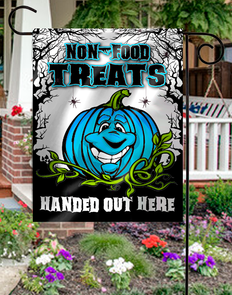 Blue Pumpkin Project Garden Flag made with sublimation printing