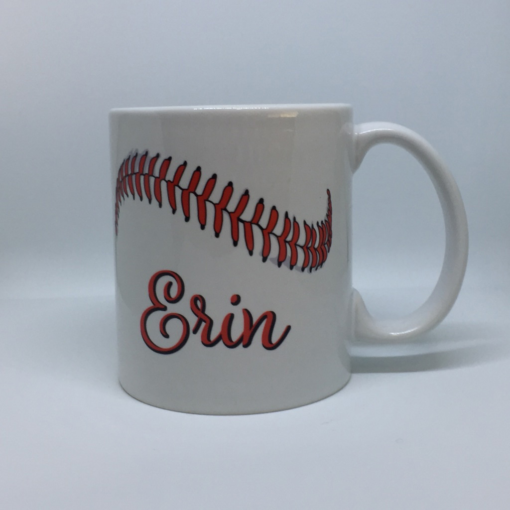 11 oz baseball stitching mug made with sublimation printing