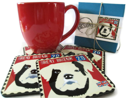 Bulldog Postage Stamp Coasters made with sublimation printing