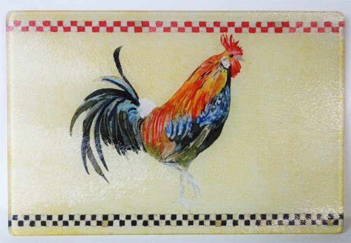 Tuscan Rooster Glass Cutting Board made with sublimation printing