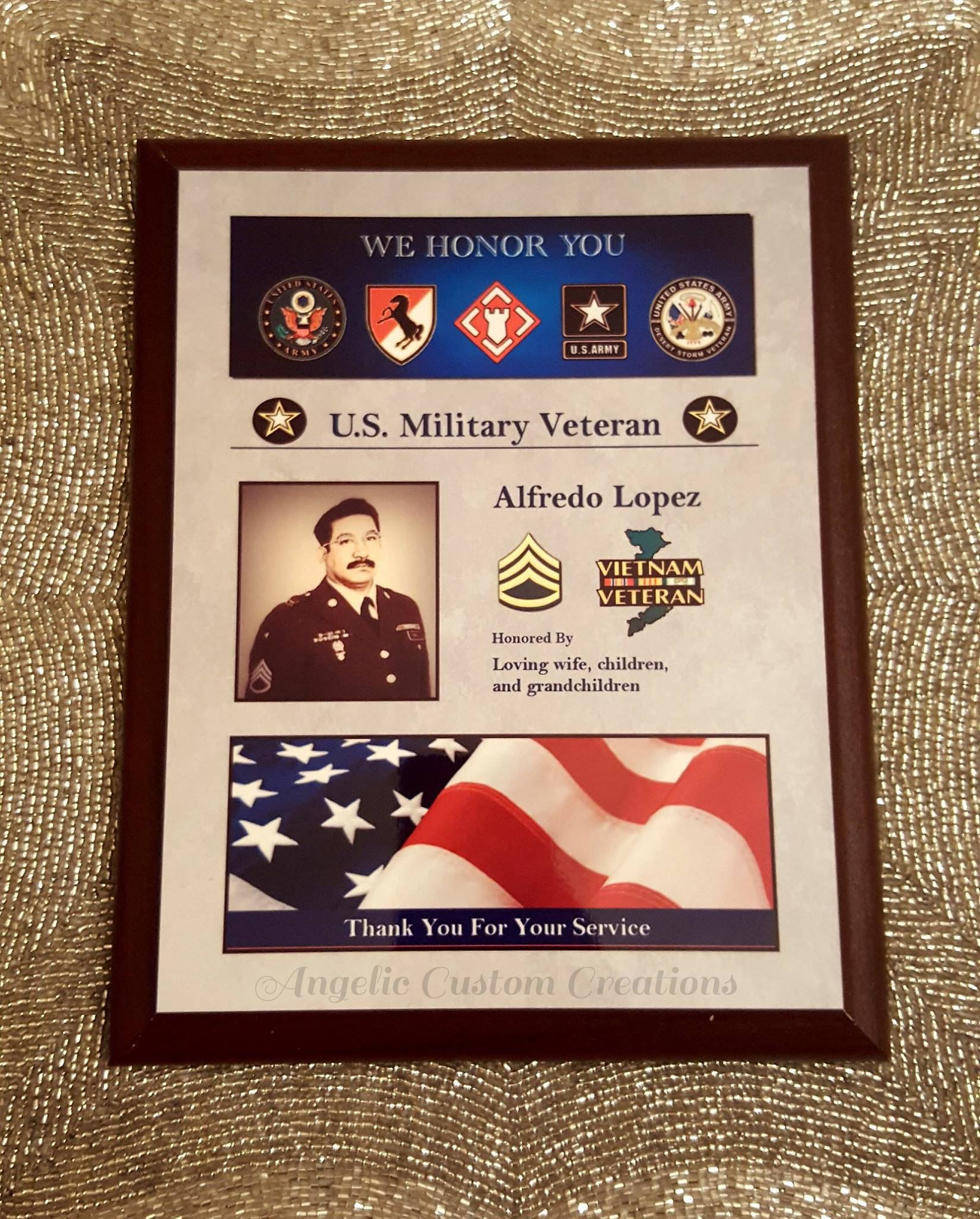 Salute to you plaque made with sublimation printing