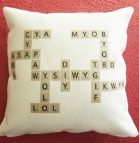 Scrabble Pillow made with sublimation printing