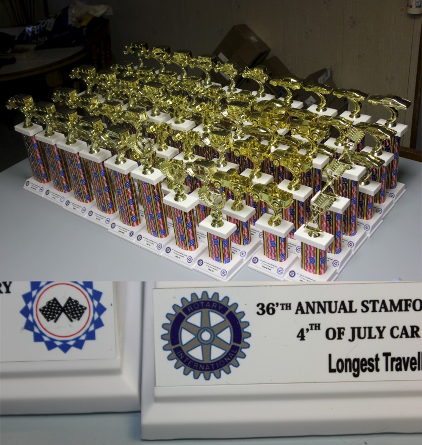 car show trophies with custom plates made with sublimation printing