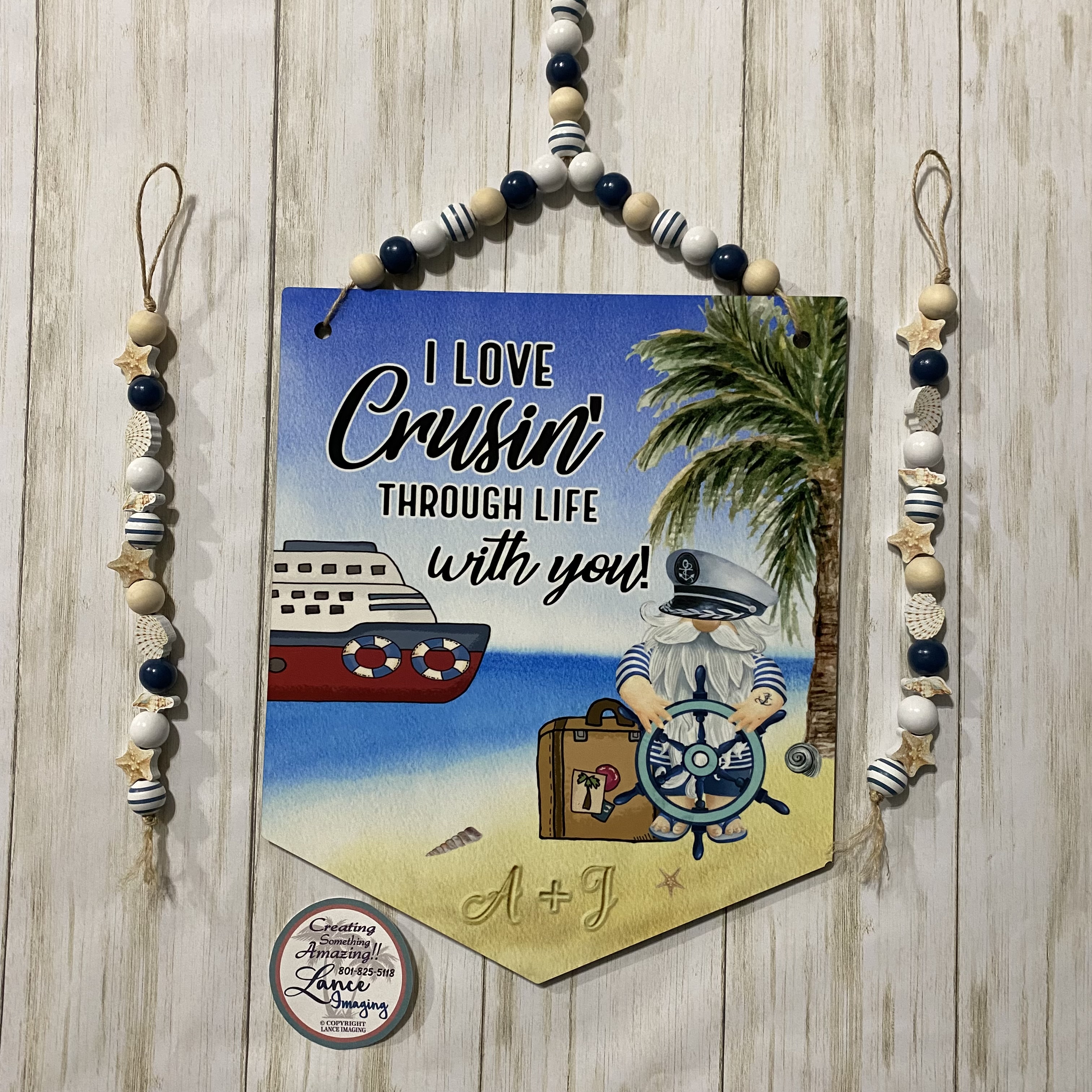 Cute cruise door sign with matching shell hangers