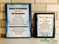 Husband and Wife recognition plaques for many years of community service.