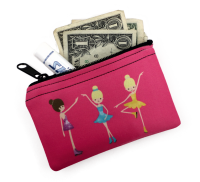 Adorable little Ice Skaters twirl across the ice on our cute coin purse/cosmetic bag.