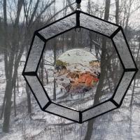 Wolves In Snow Creek Stained Glass Hanging Window Sun Catcher Using Glass Custom Printed Orname