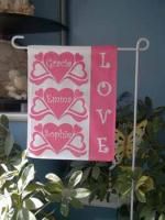 One of my clients has triplet grand daughters. I have created a garden flag for them for every 