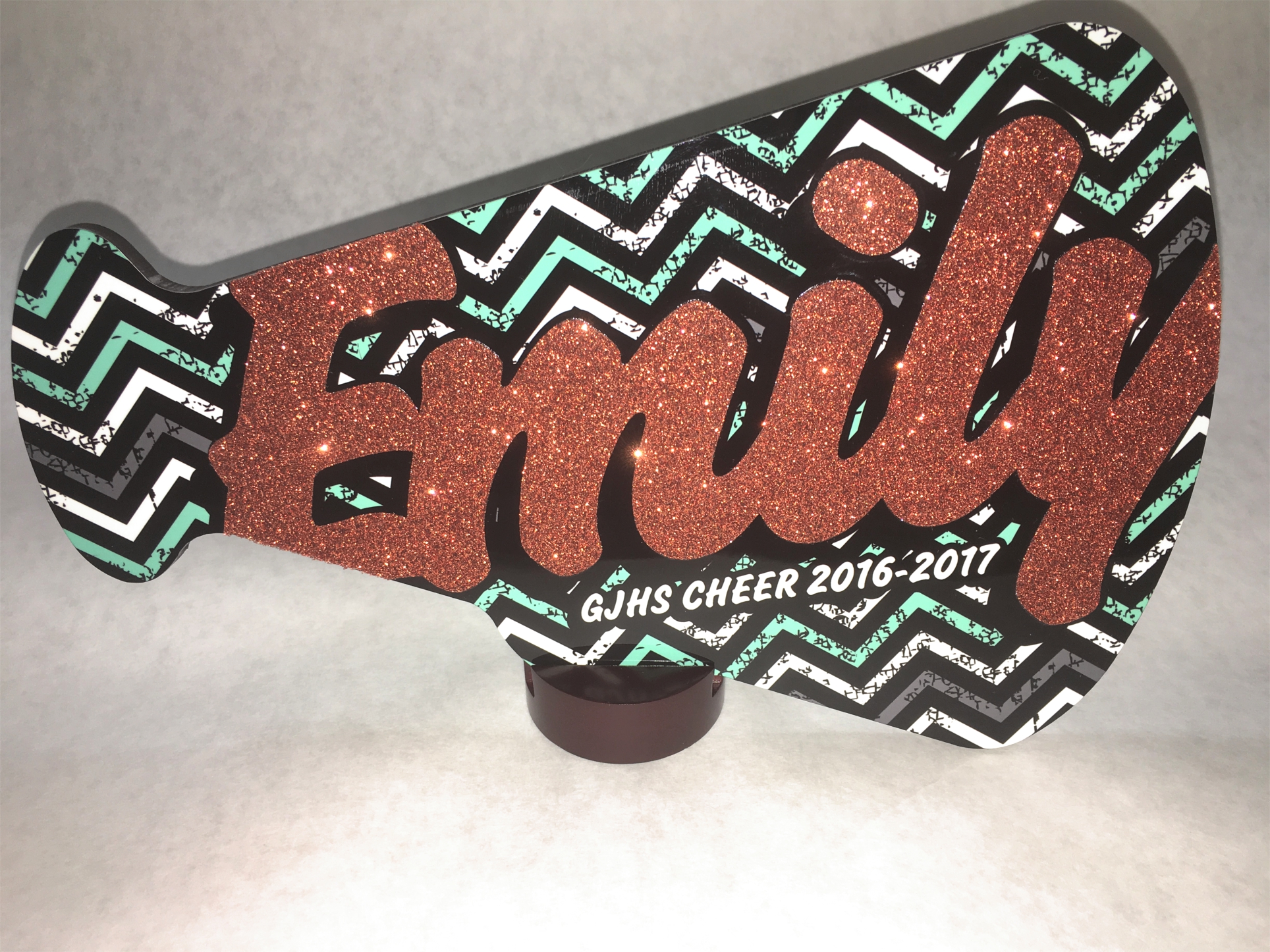 Sublimated megaphone with cadcut glitter accent