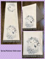 PolyLinen table runner perfect for Easter and Spring.  Sewn with a black/cream check backing wi