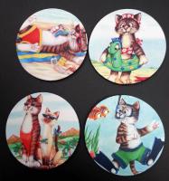 Four Big Cat Designs coasters featuring the cutest beach cats you have ever seen.  Printed on 3