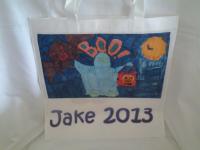 At a Community Event, Kids had a chance to Decorate their own Halloween Bags.  This was done on