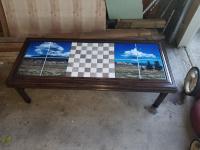 Custom Coffee table. Imaged to 12 8x8 IronClad Gloss Tiles. The center 16x16 section is removab