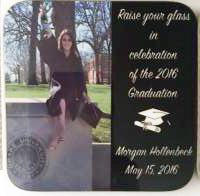 Coasters made to announce a college graduate.