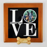 Show your dog some LOVE!  Sublimated photo tile features customer-provided image.  Leash hangs 