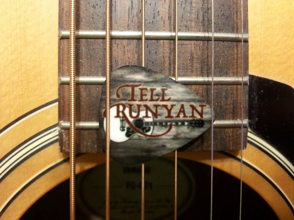 Custom guitar picks for country music artist Tell Runyan