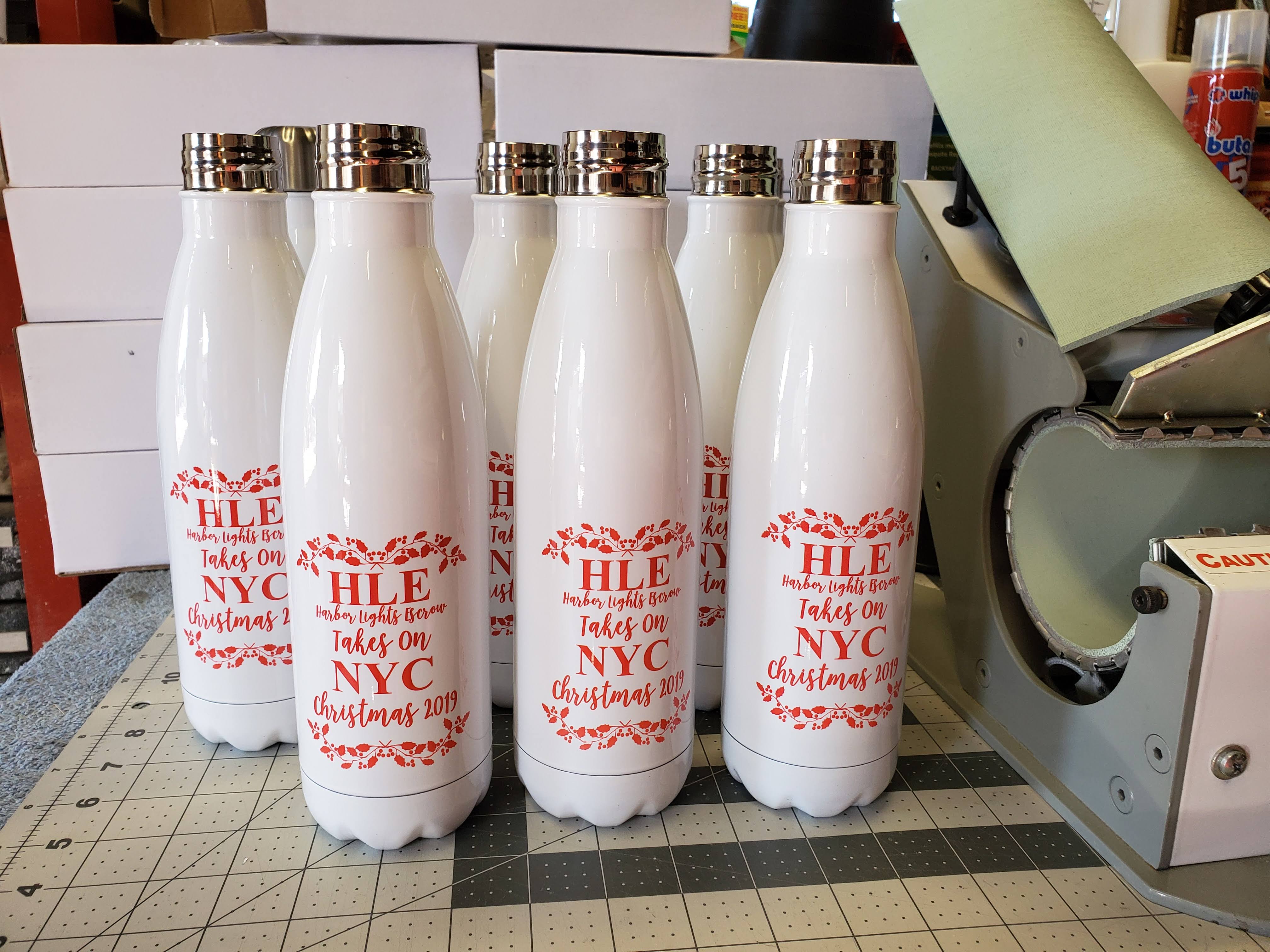 Tapered Stainless Steel Water Bottle - 17oz - White w/Cap made with sublimation printing