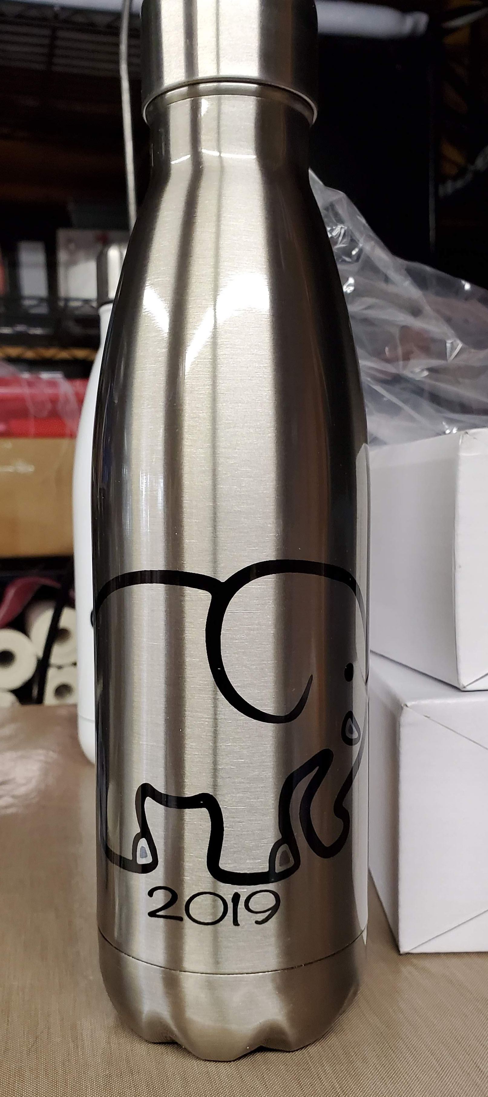 Silver Tapered Water Bottle, Stainless Steel, 17oz. made with sublimation printing