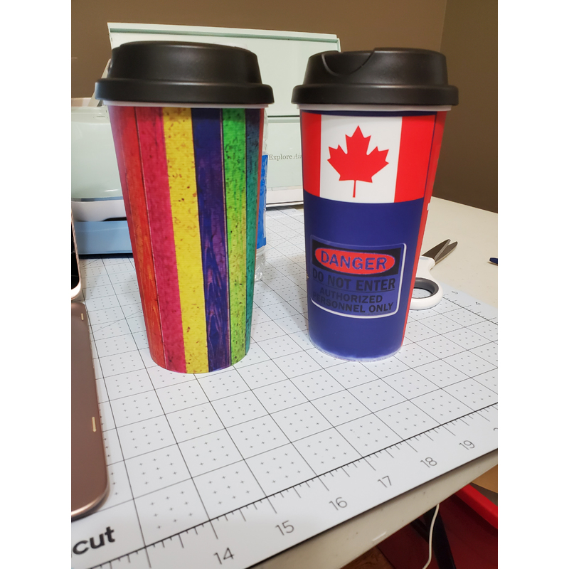 Rainbow fence travel mug made with sublimation printing